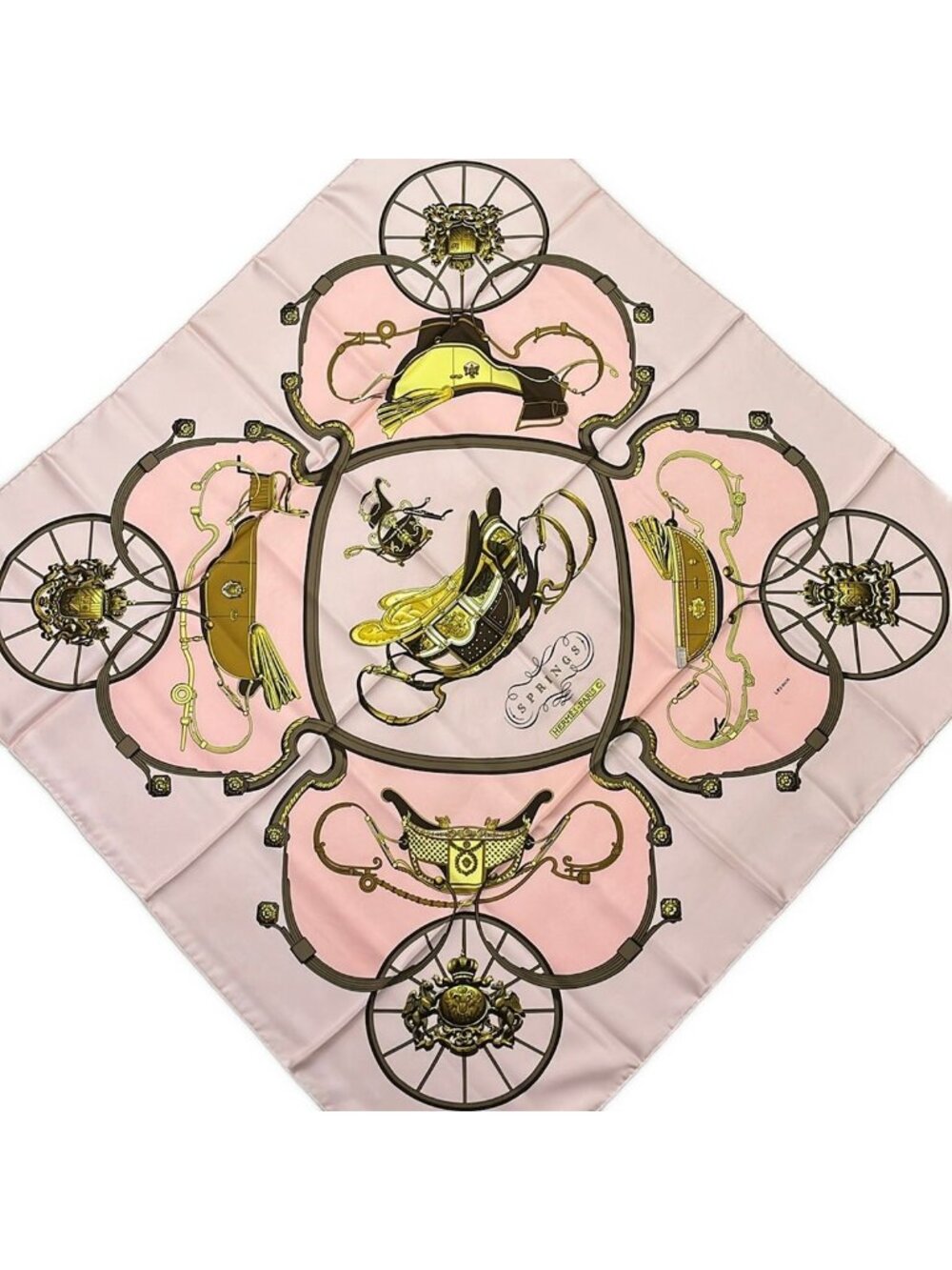 Hermes Scarf Carre 90 Pink Brown Multi Springs